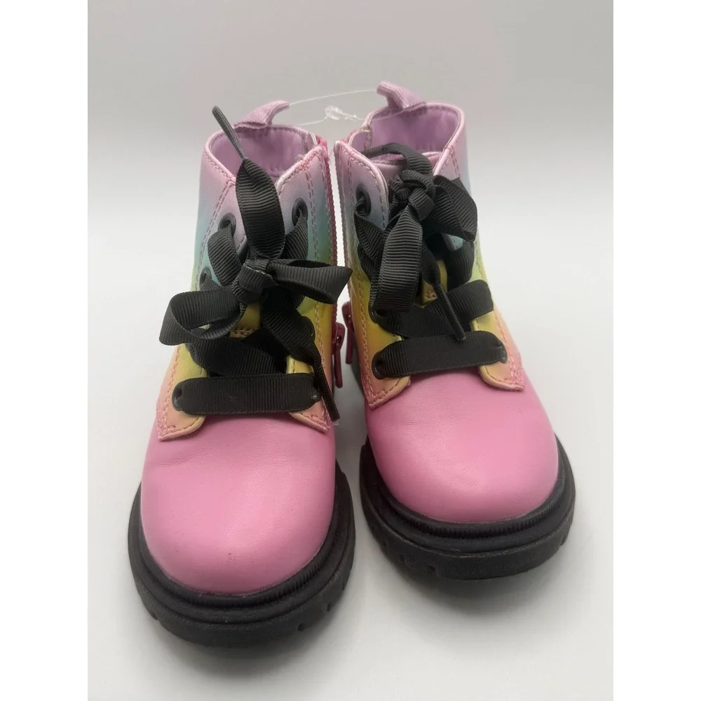 Cat & Jack Toddler Girls Rainbow Ombre Combat Boots Pink Ribbon Laces Size 6